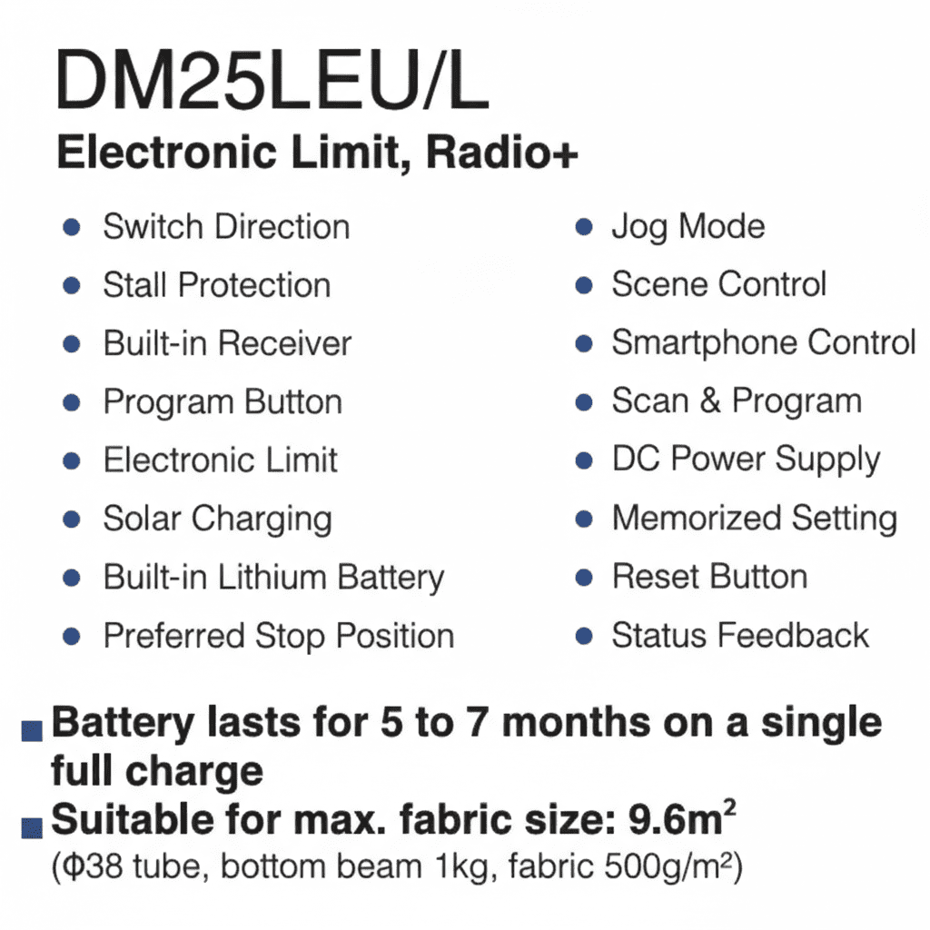 DM-25-LEU/S-1.1/28 Battery Tubular Motor - Image 2